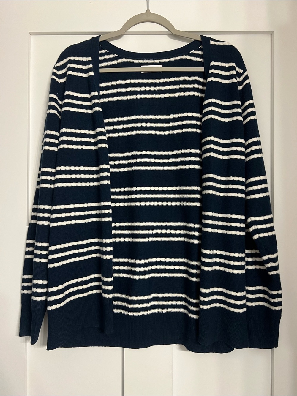 croft & barrow Navy and White Striped Open Cardigan